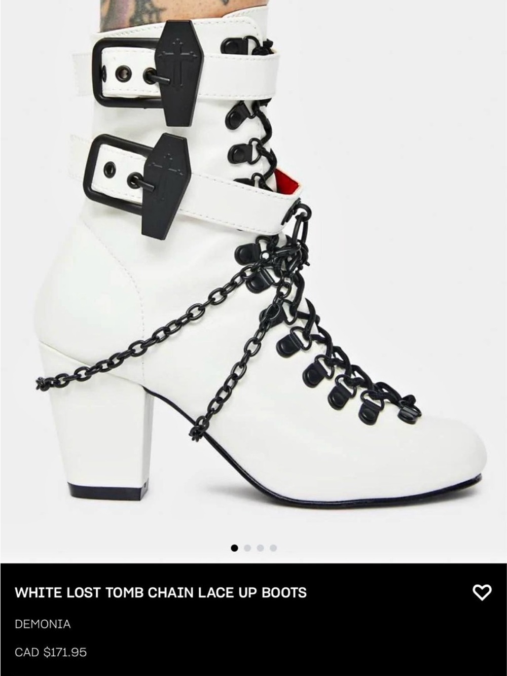 Demonia Chain Lace-Up Heeled Ankle Boots with Zipper